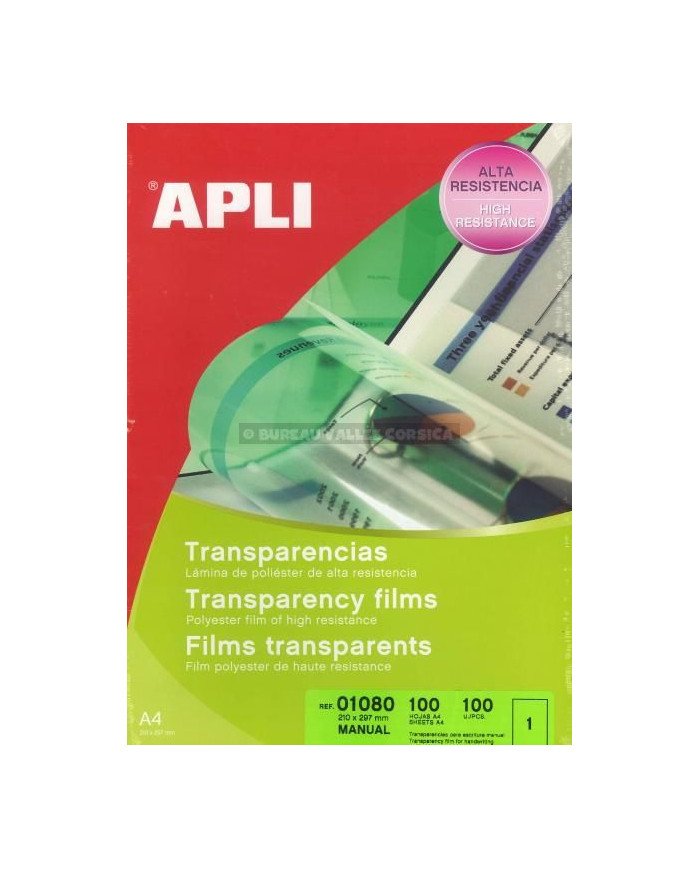 Films transparents pour écriture manuelle A4 Apli - 100 feuilles