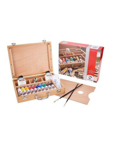 Van Gogh Set de base couleurs acryliques dans une boîte en bois, avec 10 couleurs en tubes de 40 ml + accessoires Van Gogh Set de base couleurs acryliques dans une boîte en bois, avec 10 couleurs en tubes de 40 ml + accessoires