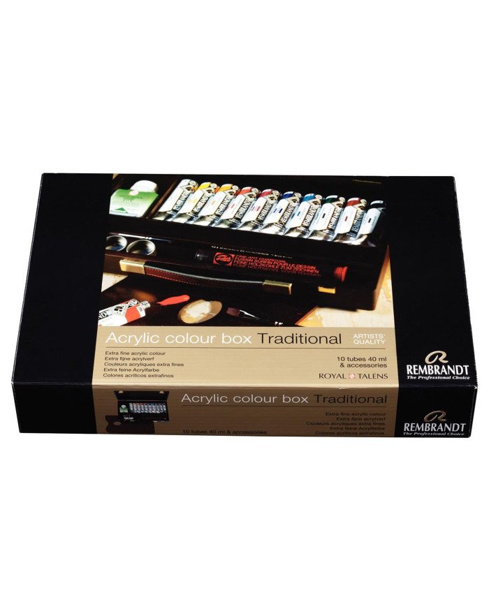 Rembrandt Couleurs acrylique set coffret bois Traditional | 10 x 40 ml + accessoires