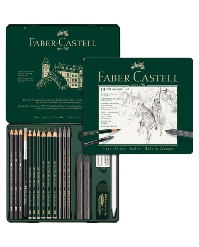 Set de crayons Pitt Graphite boîte métal de 19 pièces Faber-Castell Set de crayons Pitt Graphite boîte métal de 19 pièces Faber-Castell
