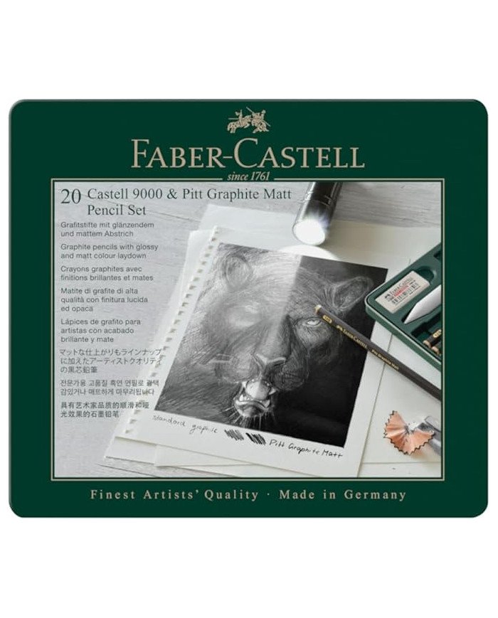 Crayons Pitt Graphite Matt et Castell 9000 boîte métal Faber-Castell