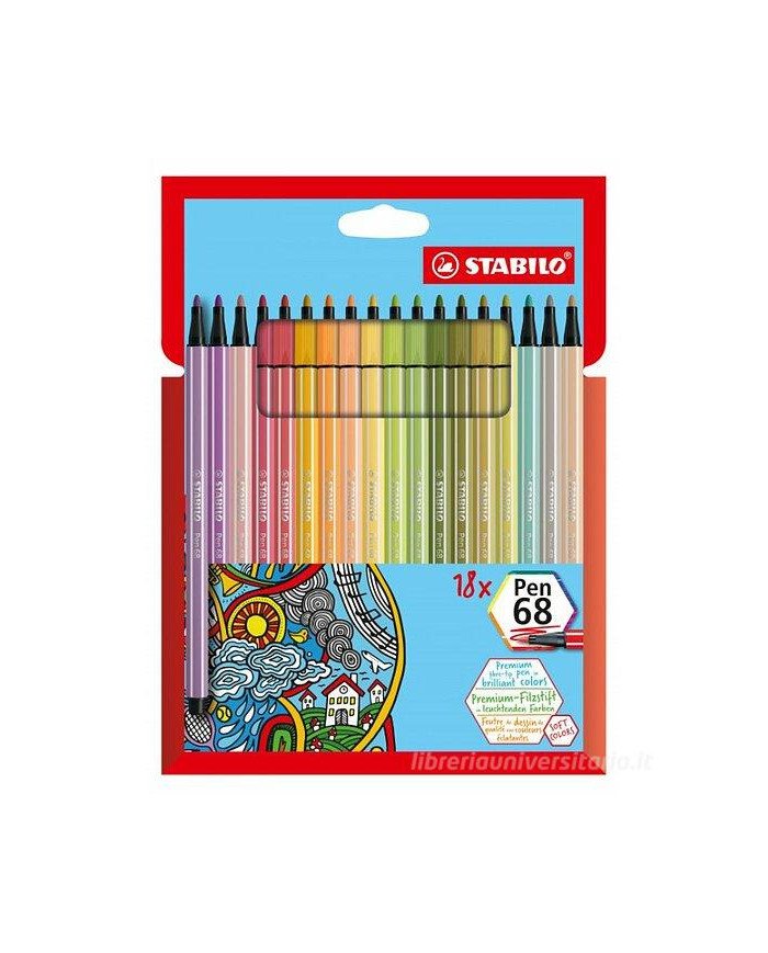 Boite de 18 stylos Stabilo Pen 68 couleurs