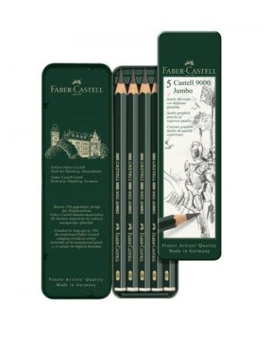 Crayon graphite Castell 9000 Jumbo, boîte de 5 - Faber Castell