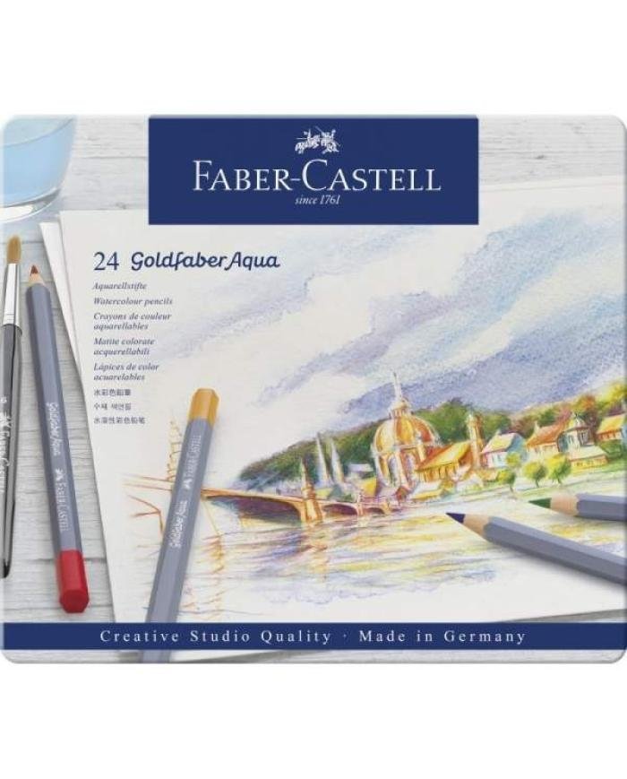 Boîte métal de 24 Crayons de couleur aquarellables Goldfaber Aqua - Faber Castell