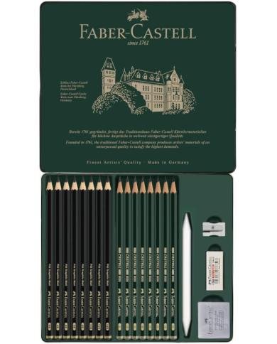 Crayons Pitt Graphite Matt et Castell 9000 boîte métal Faber-Castell