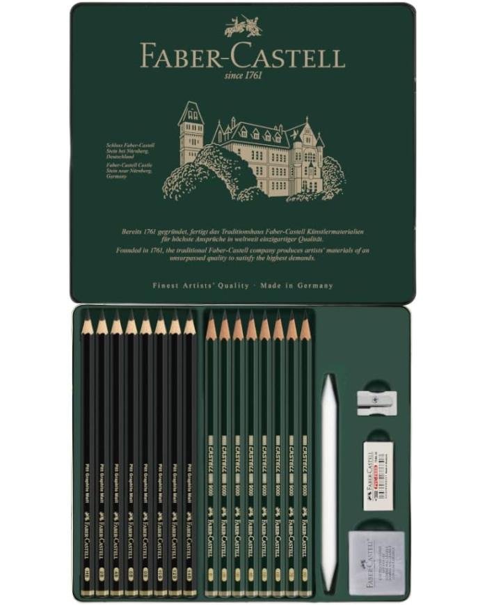 Crayons Pitt Graphite Matt et Castell 9000 boîte métal Faber-Castell