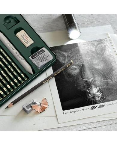 Crayons Pitt Graphite Matt et Castell 9000 boîte métal Faber-Castell