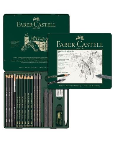 Set de crayons Pitt Graphite boîte métal de 19 pièces Faber-Castell