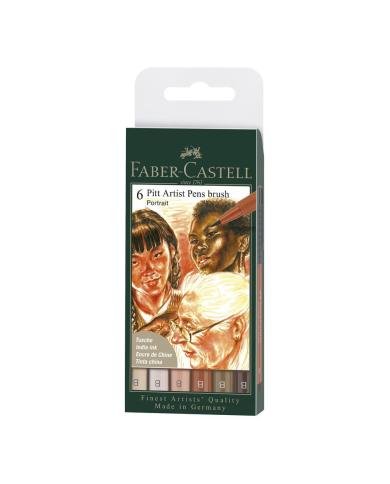 Encre de Chine Pitt Artist Pen Brush pochette de 6, Portrait Faber-Castell