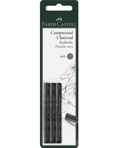Fusain reconstitué Pitt tendre blister de 3 pièces Faber-Castell
