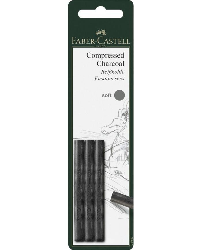 Fusain reconstitué Pitt tendre blister de 3 pièces Faber-Castell
