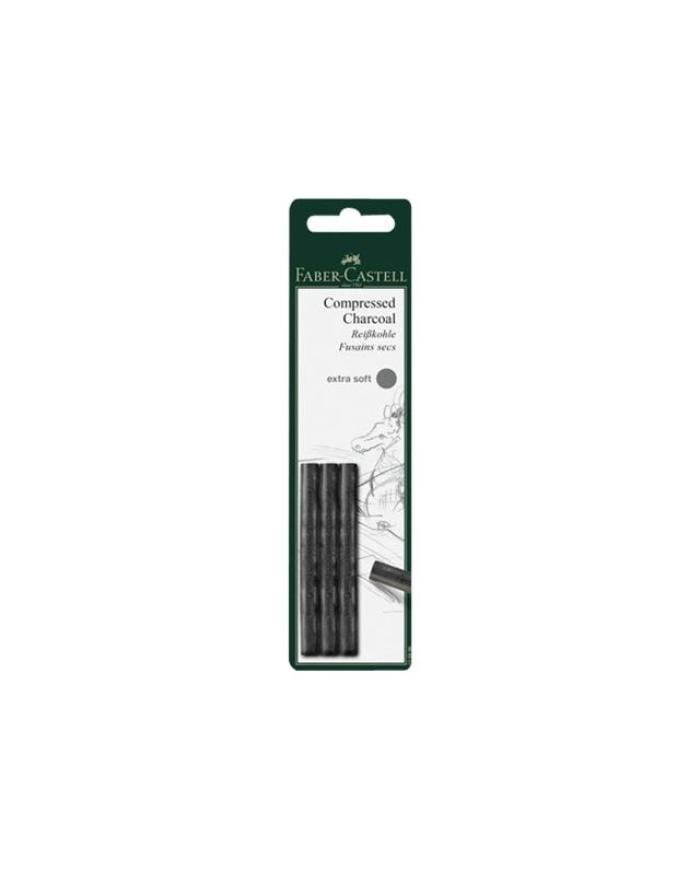 Fusain reconstitué Pitt très tendre blister de 3 pièces Faber-Castell