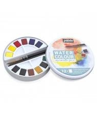Aquarelle Fine Boite Ronde en metal 12 Demi-Godets PEBEO