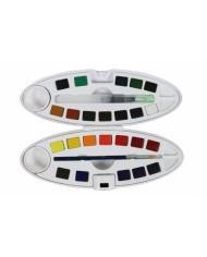 Kit complet Boite Ovale 24 Demi Godets Aquarelle Fine + Accessoires PEBEO
