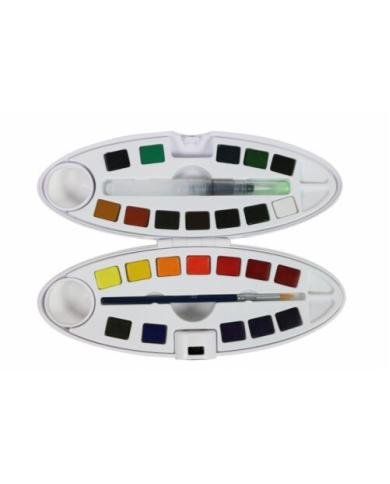 Kit complet Boite Ovale 24 Demi Godets Aquarelle Fine + Accessoires PEBEO