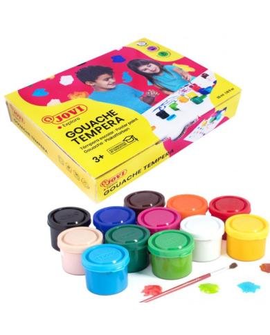 JOVI Gouache Liquide 12 × 35 ml + Pinceau – Couleurs Assorties