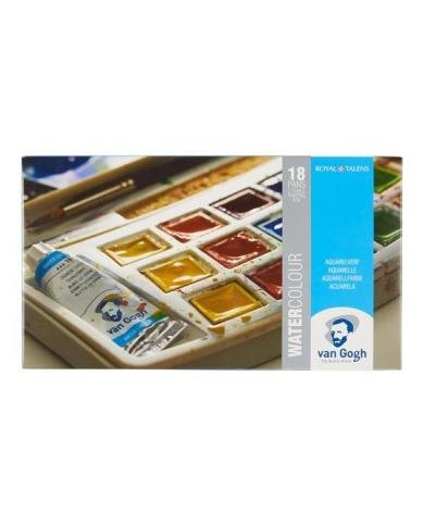 Van Gogh Royal Talens – Coffret aquarelle 18 demi-godets + 2 tubes 10 ml + pinceau