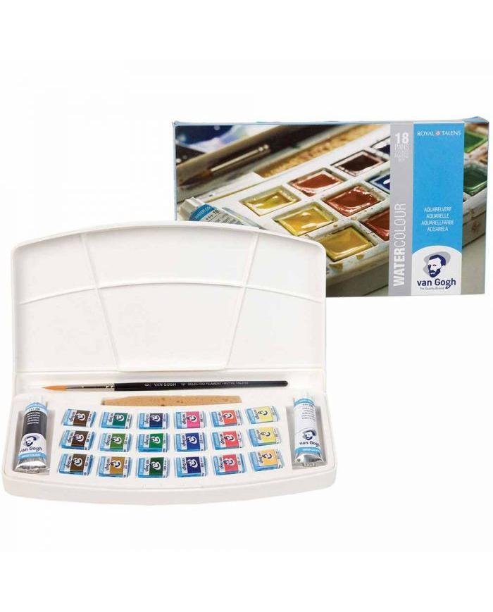 Van Gogh Royal Talens – Coffret aquarelle 18 demi-godets + 2 tubes 10 ml + pinceau