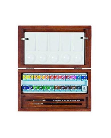Coffret aquarelle en bois Van Gogh Royal Talens 24 demi-godets avec accessoires