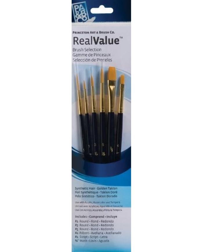 Set de pinceaux Princeton Real Value 9132 Gold Taklon – 6 pinceaux assortis