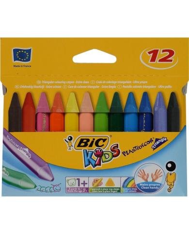 BIC Kids Plastidecor Triangle – Craies de coloriage triangulaires 12 couleurs