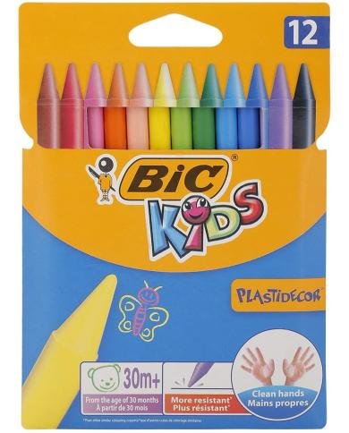 BIC Kids Plastidecor – Étui de 12 Craies de Coloriage