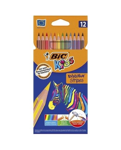 BIC Kids Evolution Stripes – Étui de 12 Crayons de Couleur Multicolores