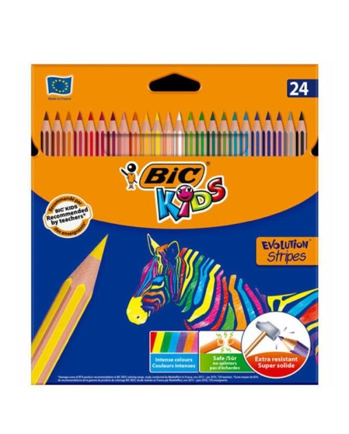 BIC Kids Evolution Stripes Étui de 24 Crayons de Couleur