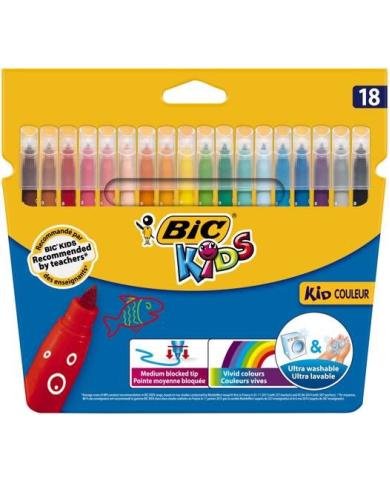 BIC Kids Kid Couleur Feutres de Coloriage Lavables Étui de 18 Couleurs