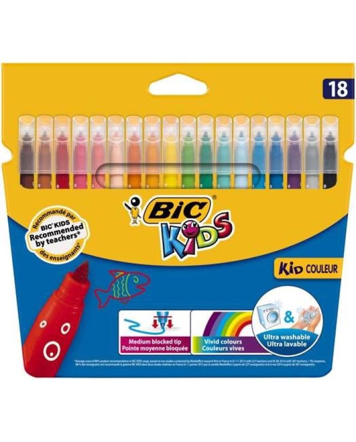 BIC Kids Kid Couleur Feutres de Coloriage Lavables Étui de 18 Couleurs