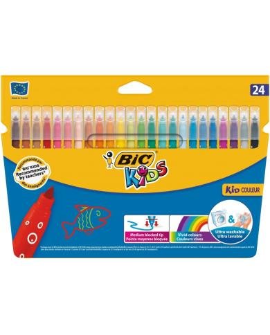 BIC Kids Kid Couleur Feutres de Coloriage Lavables Étui de 24 Couleurs