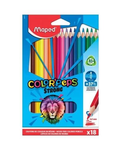 Maped Color Peps Strong Étui de 18 Crayons de Couleur Triangulaires