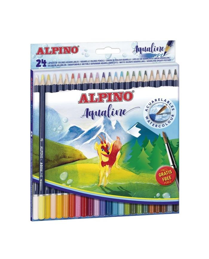 Alpino Aqualine Crayons Aquarellables Étui de 24 Couleurs avec Pinceau