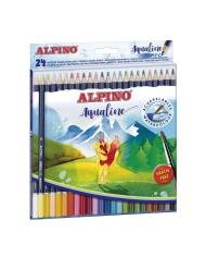 Alpino Aqualine Crayons Aquarellables Étui de 24 Couleurs avec Pinceau