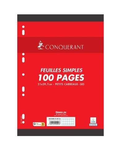 Feuilles Mobiles A4 100 Pages Petits Carreaux 90g Conquérant