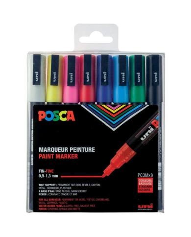 Pochette de 8 marqueurs POSCA PC-3M pointe fine 0,9 à 1,3 mm
