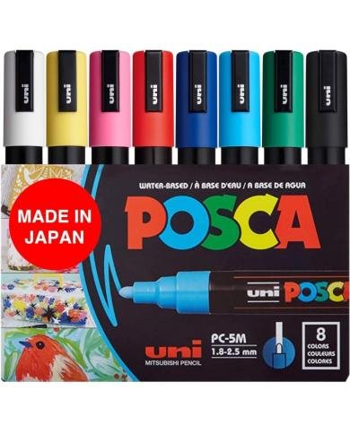 Pochette de 8 marqueurs POSCA PC-5M pointe moyenne 1,8 à 2,5 mm