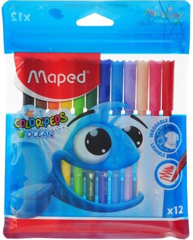 Feutres de Coloriage Maped Color'Peps Ocean x12 – Encre Lavable, Pointe Moyenne 2 mm
