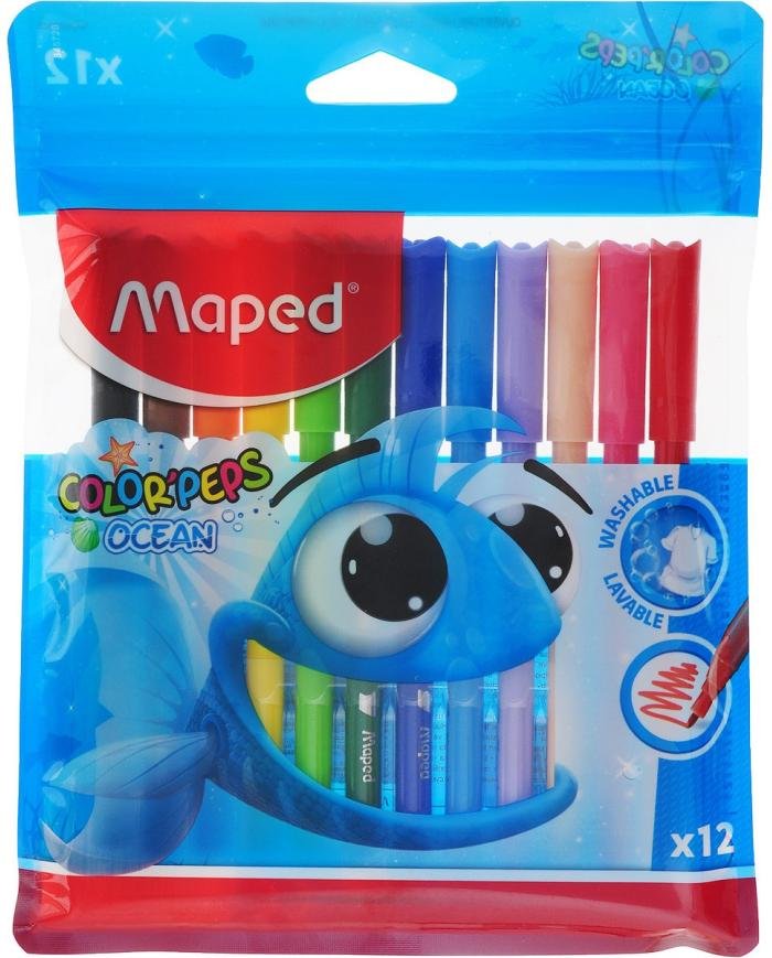 Feutres de Coloriage Maped Color'Peps Ocean x12 – Encre Lavable, Pointe Moyenne 2 mm