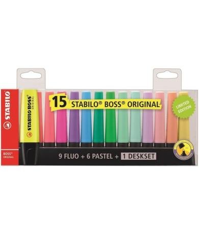 Set De 15 Surligneurs STABILO BOSS + 1 deskset