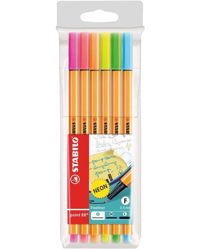 Feutres fins STABILO Point 88 Neon – Pochette de 6 couleurs