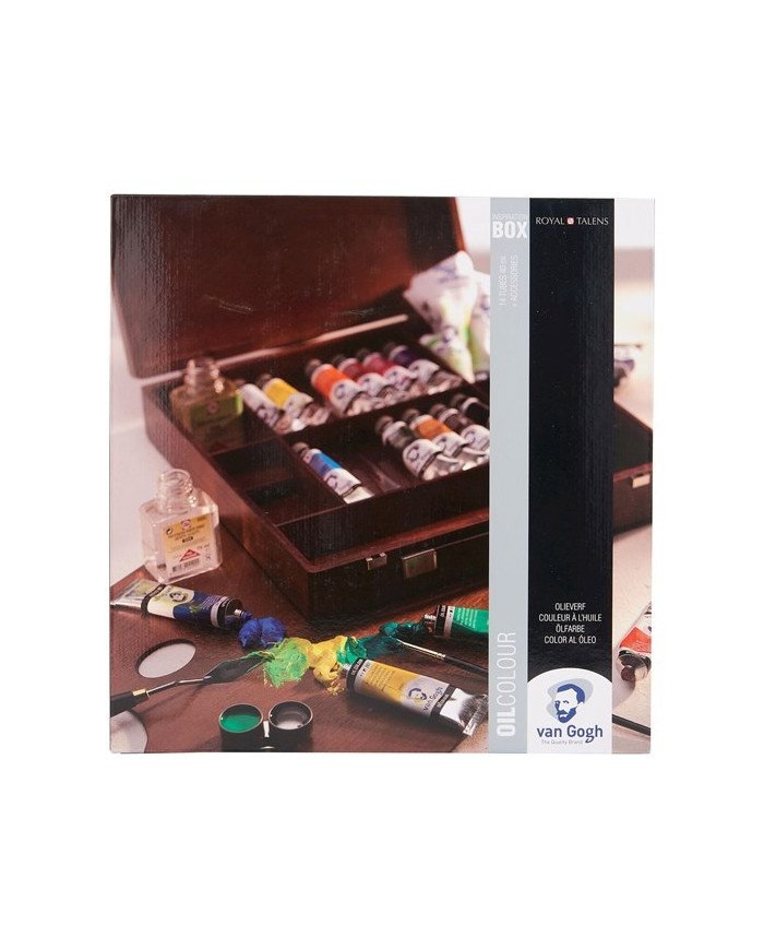 Le Libr'air - Set Inspiration Couleurs à l'huile Dans une Boîte en Bois, avec 14 Couleurs en Tubes de 40 ml + Accessoires - Van 