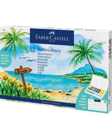 Aquarelles tropicales en godets Faber-Castell Set de 12 + pinceau