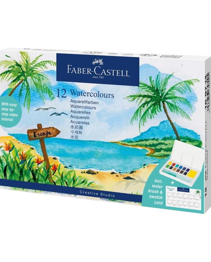 Aquarelles tropicales en godets Faber-Castell Set de 12 + pinceau