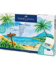 Aquarelles tropicales en godets Faber-Castell Set de 12 + pinceau