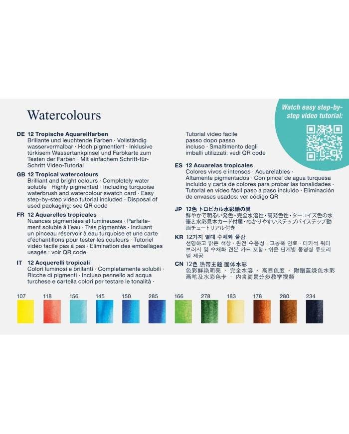 Aquarelles tropicales en godets Faber-Castell Set de 12 + pinceau
