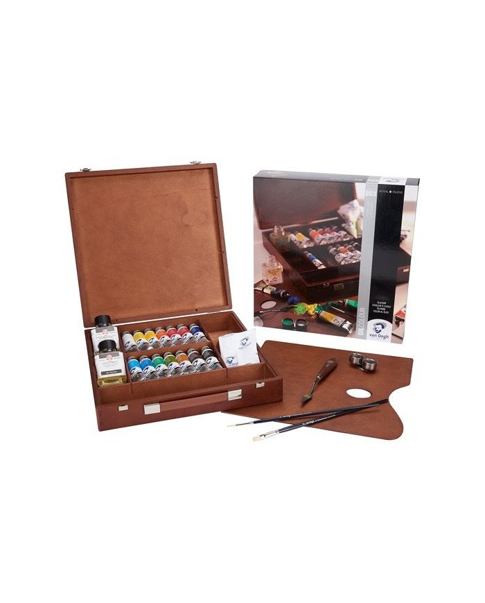 Le Libr'air - Set Inspiration Couleurs à l'huile Dans une Boîte en Bois, avec 14 Couleurs en Tubes de 40 ml + Accessoires - Van 