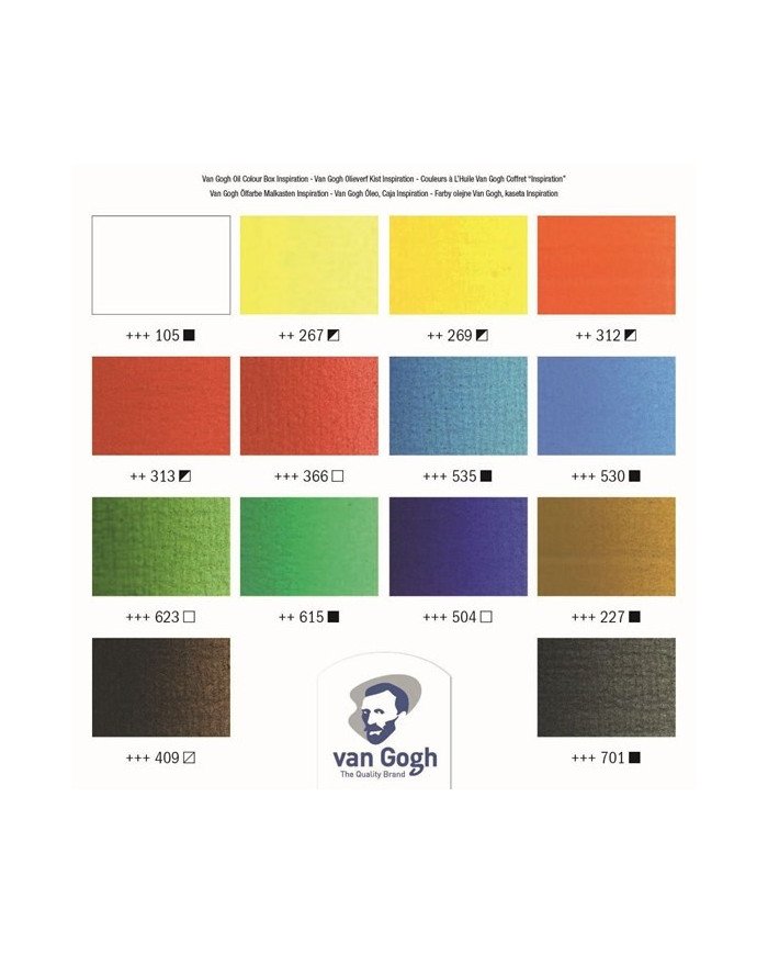 Le Libr'air - Set Inspiration Couleurs à l'huile Dans une Boîte en Bois, avec 14 Couleurs en Tubes de 40 ml + Accessoires - Van 