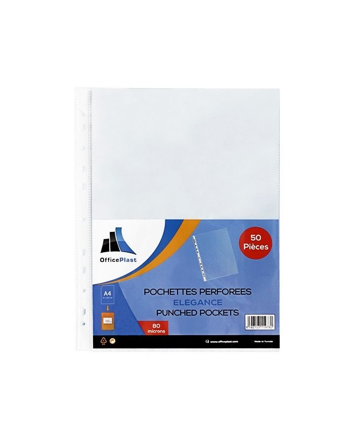 Le Libr'air - Paquet de 50 Pochettes Perforées en PP 80 Microns - Officeplast - Tunisie