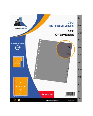 Le Libr'air - Jeu De 12 Intercalaires Mensuel A4 en PolyPro - Officeplast - Tunisie Le Libr'air - Jeu De 12 Intercalaires Mensuel A4 en PolyPro - Officeplast - Tunisie